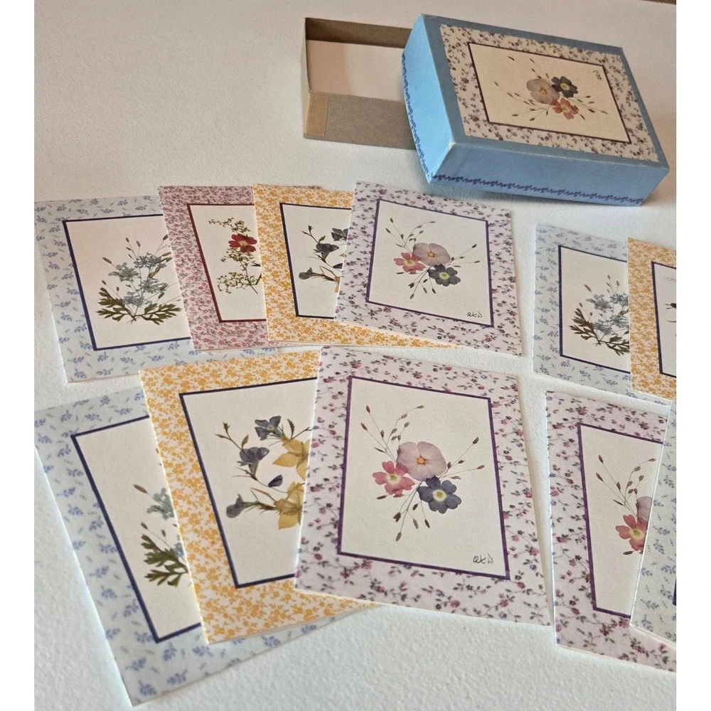 Vintage Olympicard Pressed Flower Notes 11 Cards Boxed Floral Stationery